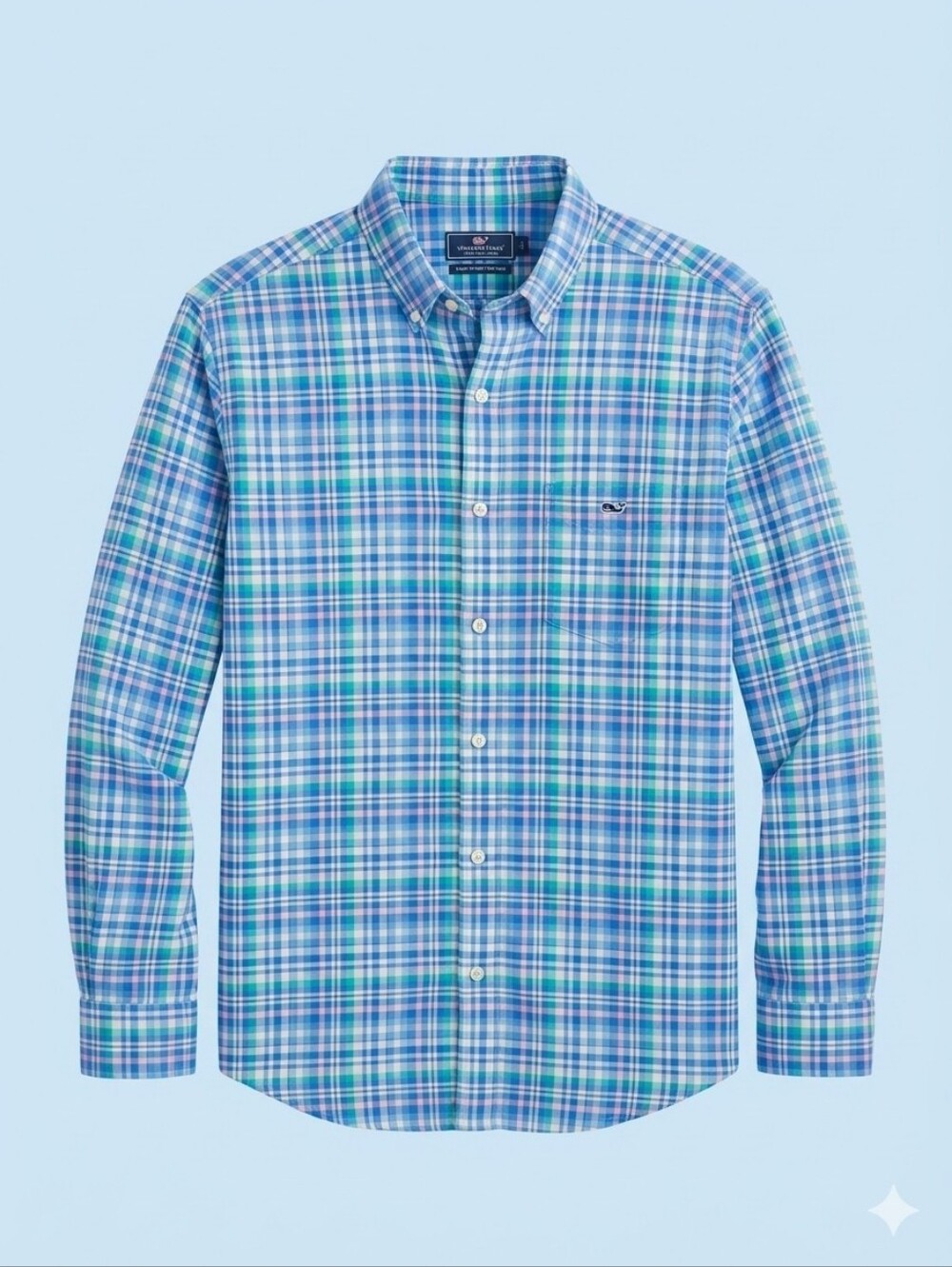 Vineyard Vines Performance Classic Fit Tucker Shirt Plaid Blue Green Pink Men's